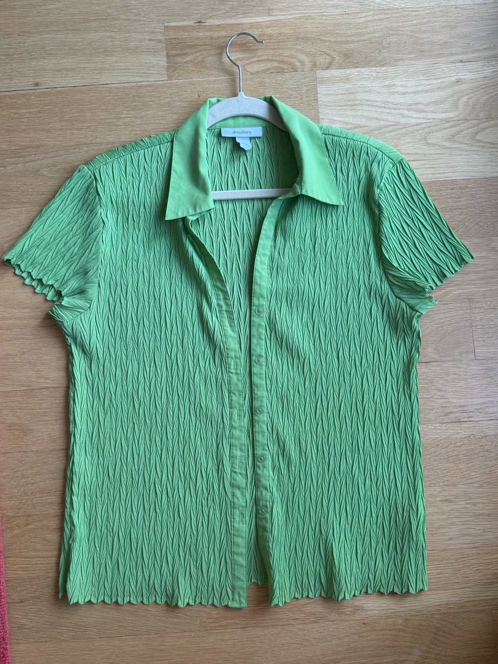 Green Textured Short-Sleeve Button-Down Shirt